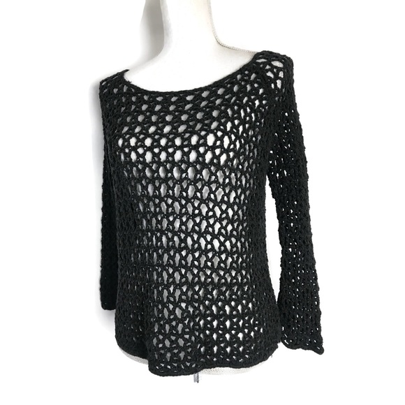 Free People Sweaters - Free People sweater black boatneck crochet